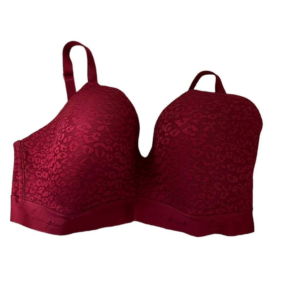 'Love Pink' Burgundy Lacey Animal Print Wireless Lightly Lined Bra